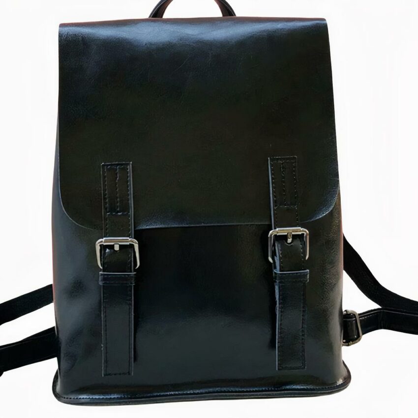 cartable vertical noir en simili cuir pour homme, sur fond gris clair