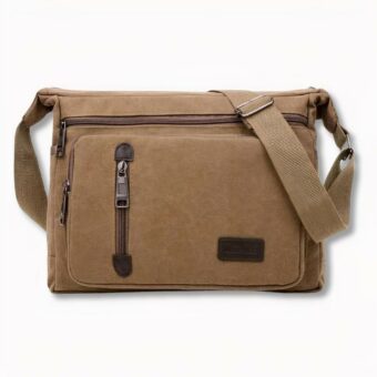Cartable bandoulière pour homme style décontracté, marron beige pour homme, sur fond gris clair