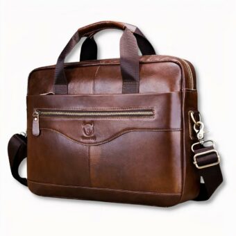 Cartable en cuir pour homme, sur fond gris clair