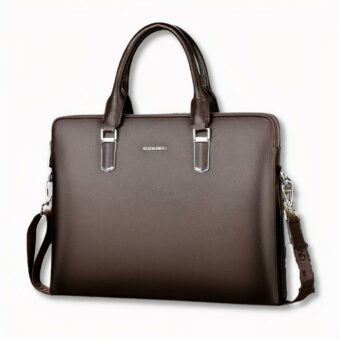 Cartable messager en cuir pour homme sur fond gris clair