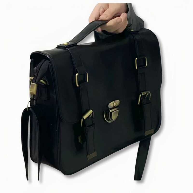 Sac à dos cartable noir style preppy japonais, sur fond gris clair