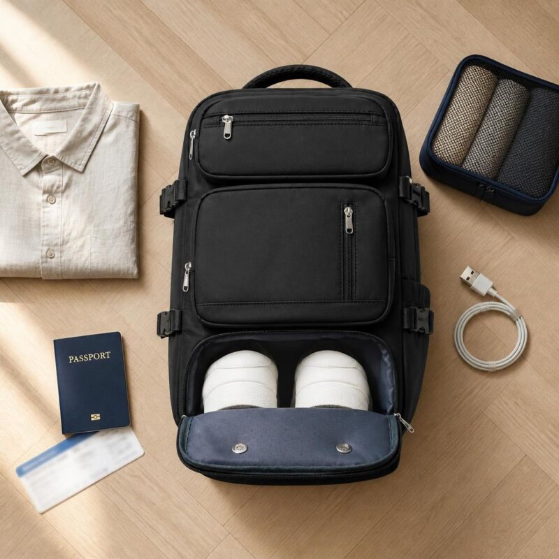 Découvrez le compagnon de voyage idéal pour vos prochains déplacements en avion. Le sac à dos voyage homme compartiment chaussures et ordinateur vous accompagne en cabine avec les chaussures soigneusement isolées et l'ordinateur à portée de main à tout moment, compact et toujours parfaitement prêt au départ.