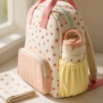 Offrez à votre enfant ce sac à dos maternelle enfant avec broderie fraise, pensé pour les premiers pas vers l'école. Son écrin écru orné de fraises brodées, sa poche frontale rose et ses filets jaunes composent un univers doux, pratique et facile à repérer en classe.