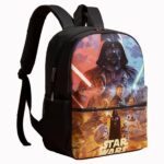 Un Sac à dos Star Wars orné de personnages multiples emblématiques noir, avec Dark Vador, des héros et des droïdes sur le devant.